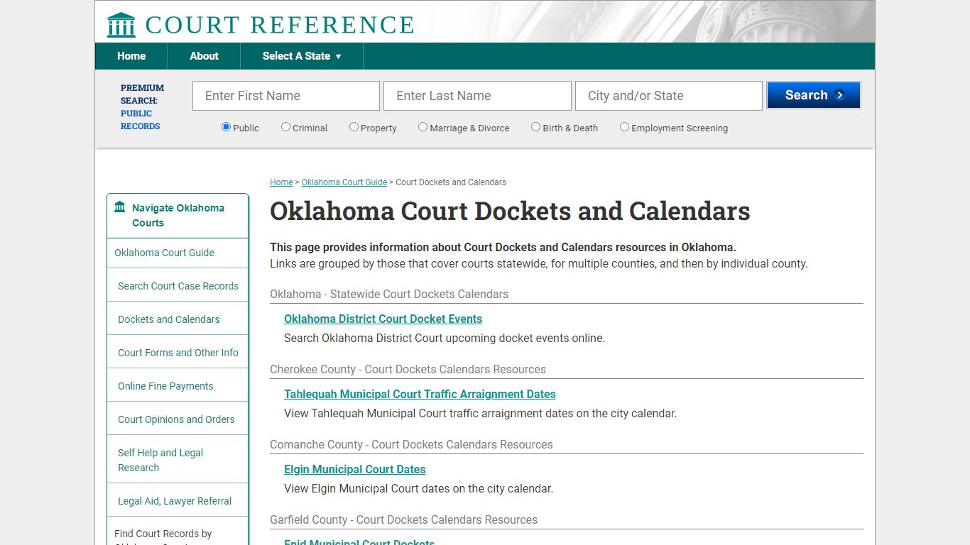 Oklahoma Court Dockets and Calendars | CourtReference.com