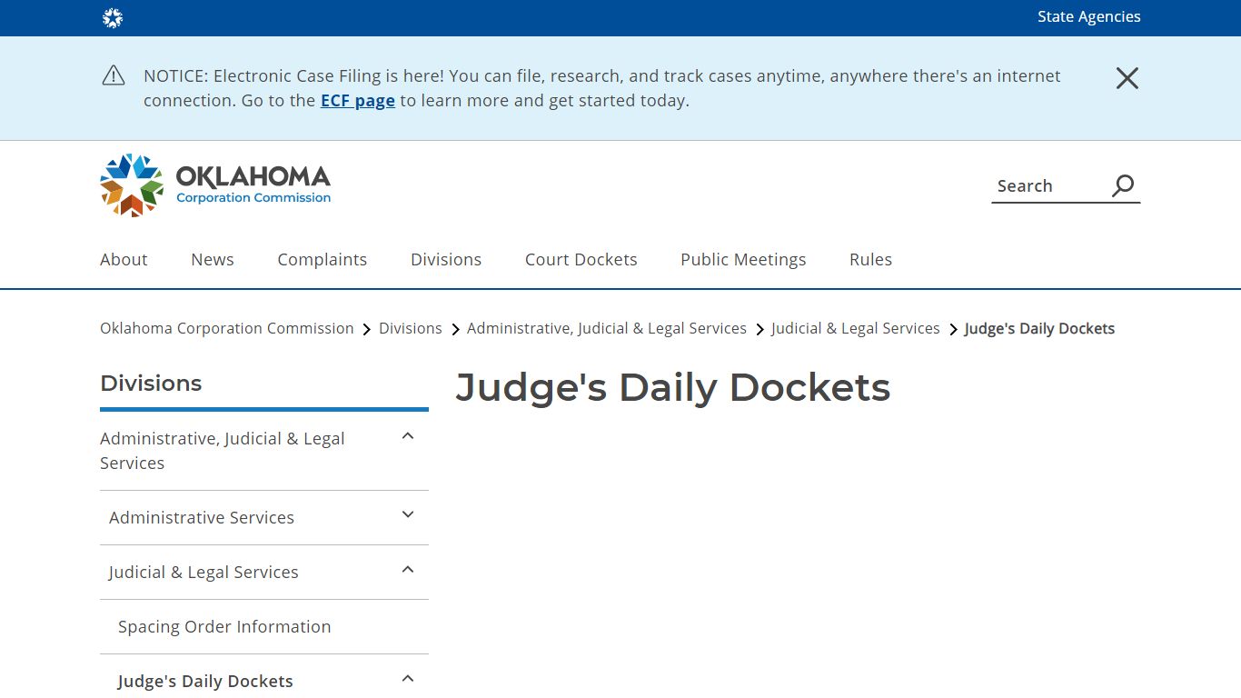 Judge's Daily Dockets - Oklahoma Corporation Commission
