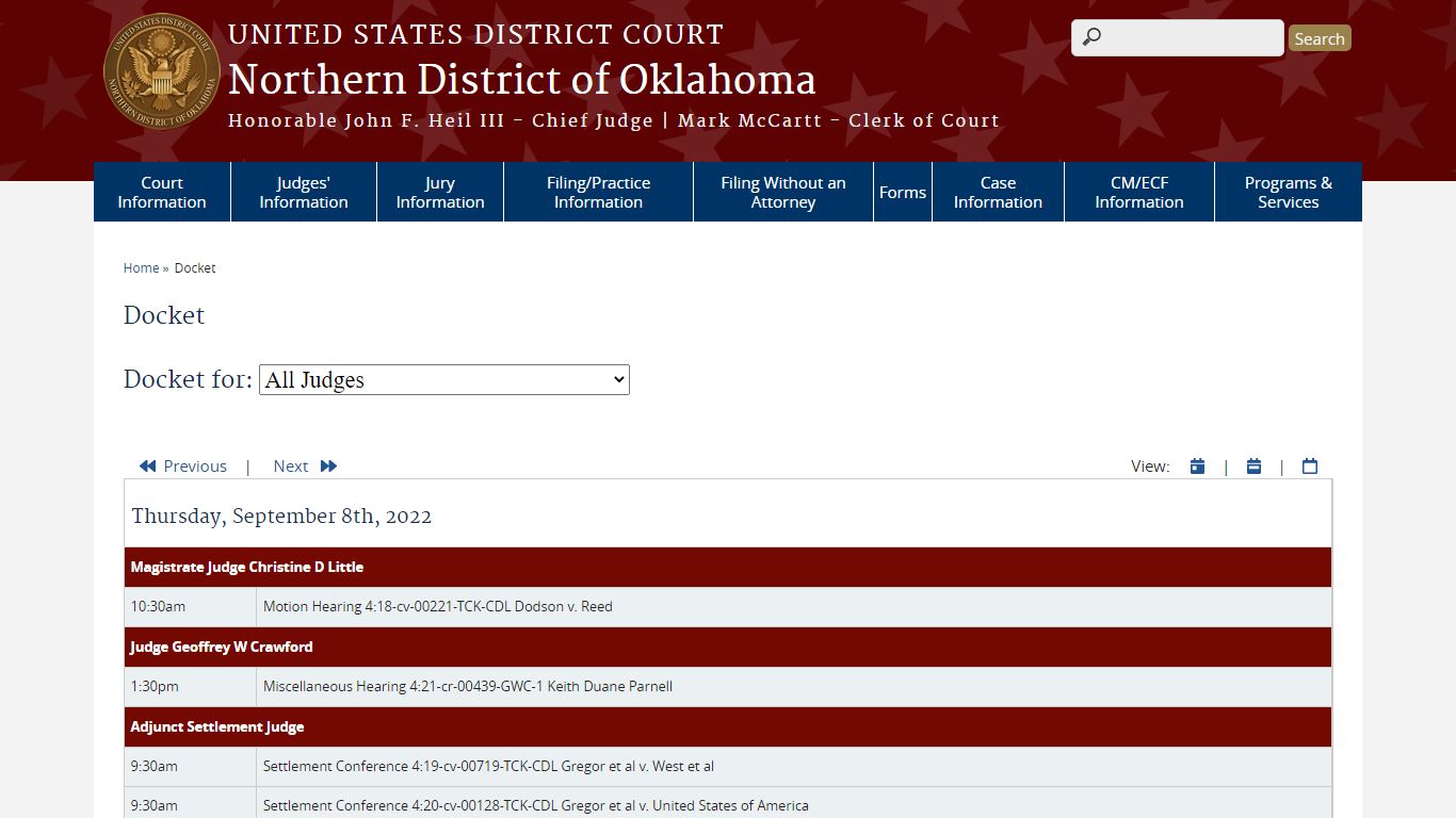 Docket | Northern District of Oklahoma | United States District Court