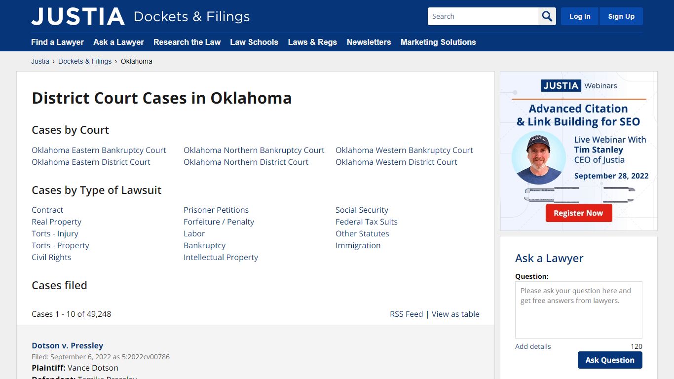 Cases, Dockets and Filings in Oklahoma